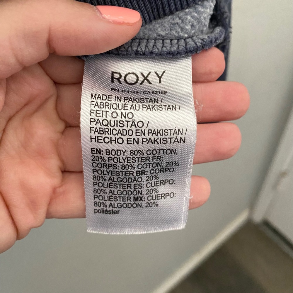 Roxy Waikiki Graphic Sweatshirt Navy Blue Crew Neck Pullover Large ARJFT04083 - Picture 6 of 9